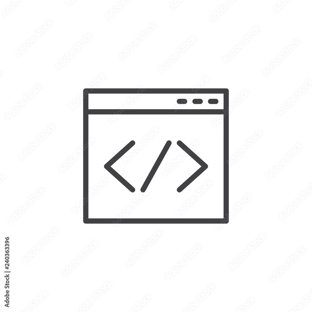 Website coding outline icon. linear style sign for mobile concept and web design. Web browser code simple line vector icon. Symbol, logo illustration. Pixel perfect vector graphics Website coding outline icon. linear style sign for mobile concept and web design. Web browser code simple line vector icon. Symbol, logo illustration. Pixel perfect vector graphics