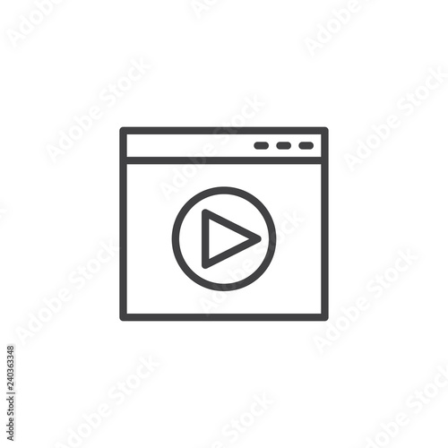 Online media player outline icon. linear style sign for mobile concept and web design. Website window and play button simple line vector icon. Symbol, logo illustration. Pixel perfect vector graphics