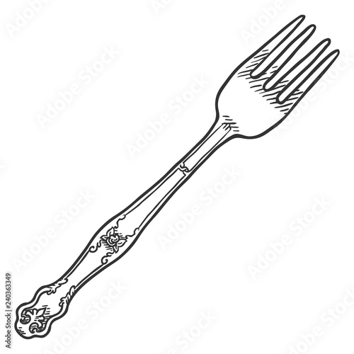 Vector Single Sketch Vintage Engraved Fork.