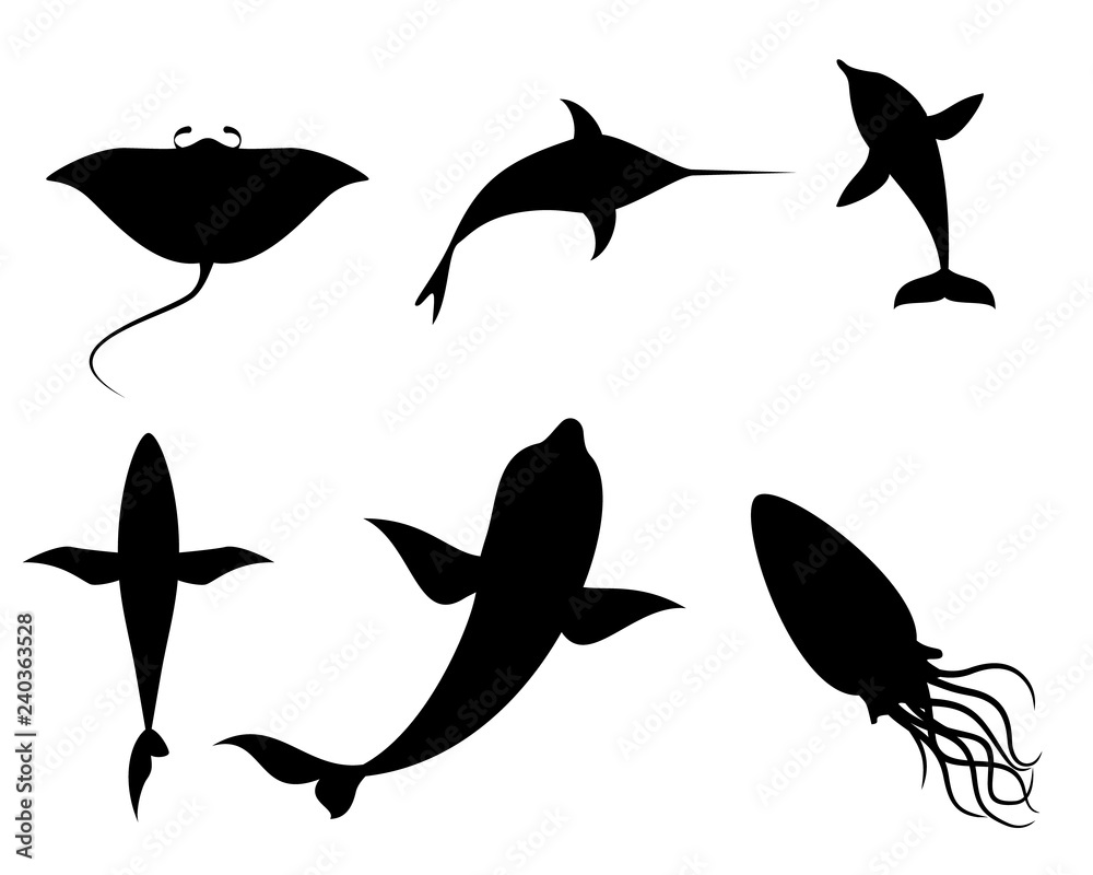 Fototapeta premium Silhouettes of sea creatures