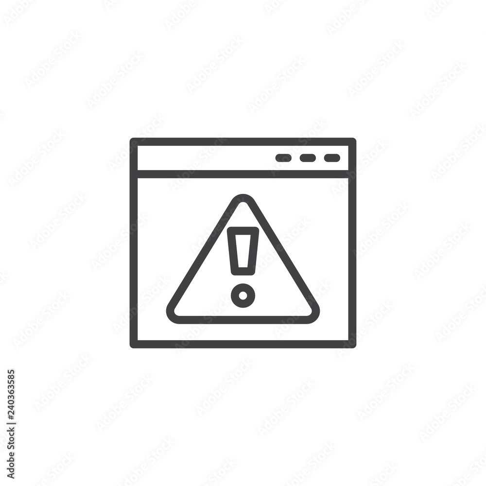 Warning Browser outline icon. linear style sign for mobile concept and web design. Alert browser website window simple line vector icon. Symbol, logo illustration. Pixel perfect vector graphics Warning Browser outline icon. linear style sign for mobile concept and web design. Alert browser website window simple line vector icon. Symbol, logo illustration. Pixel perfect vector graphics