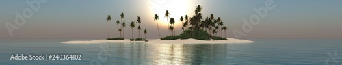 Beautiful tropical island at sunset  panorama of sea landscape with palm trees   3d rendering  