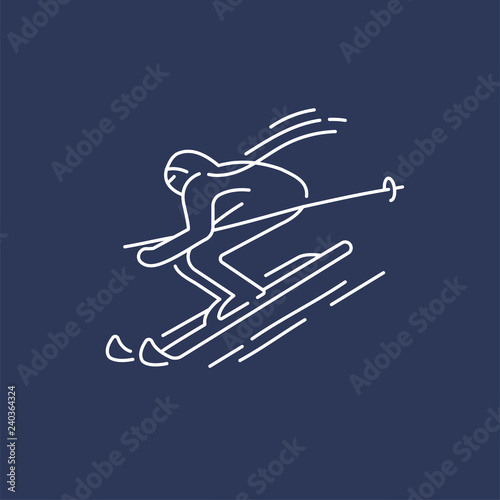 Vector icon and logo for snowboarding and skiing or other winter sports. Editable outline stroke size. Line flat contour, thin and linear design. Simple icons. Concept illustration. Sign, symbol