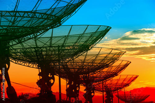 The observatory in the evening,The silhouette of a radio telescope