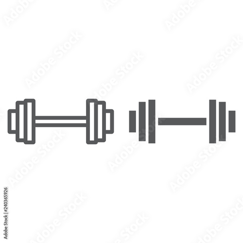 Weightlifting line and glyph icon, gym and sport, barbell sign, vector graphics, a linear pattern on a white background,