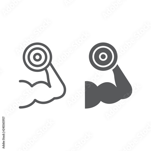 Muscle growth training line and glyph icon, gym and sport, strenght sign, vector graphics, a linear pattern on a white background,