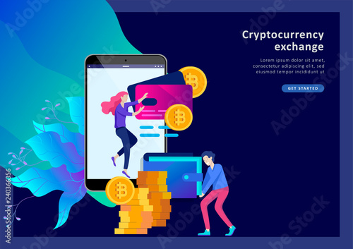 Cryptocurrency and blockchain composition with people, analysts and managers working on crypto start up
