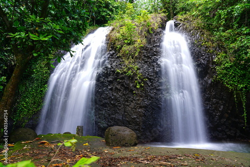 View of a cascading waterfall in Tahiti  French Polynesia