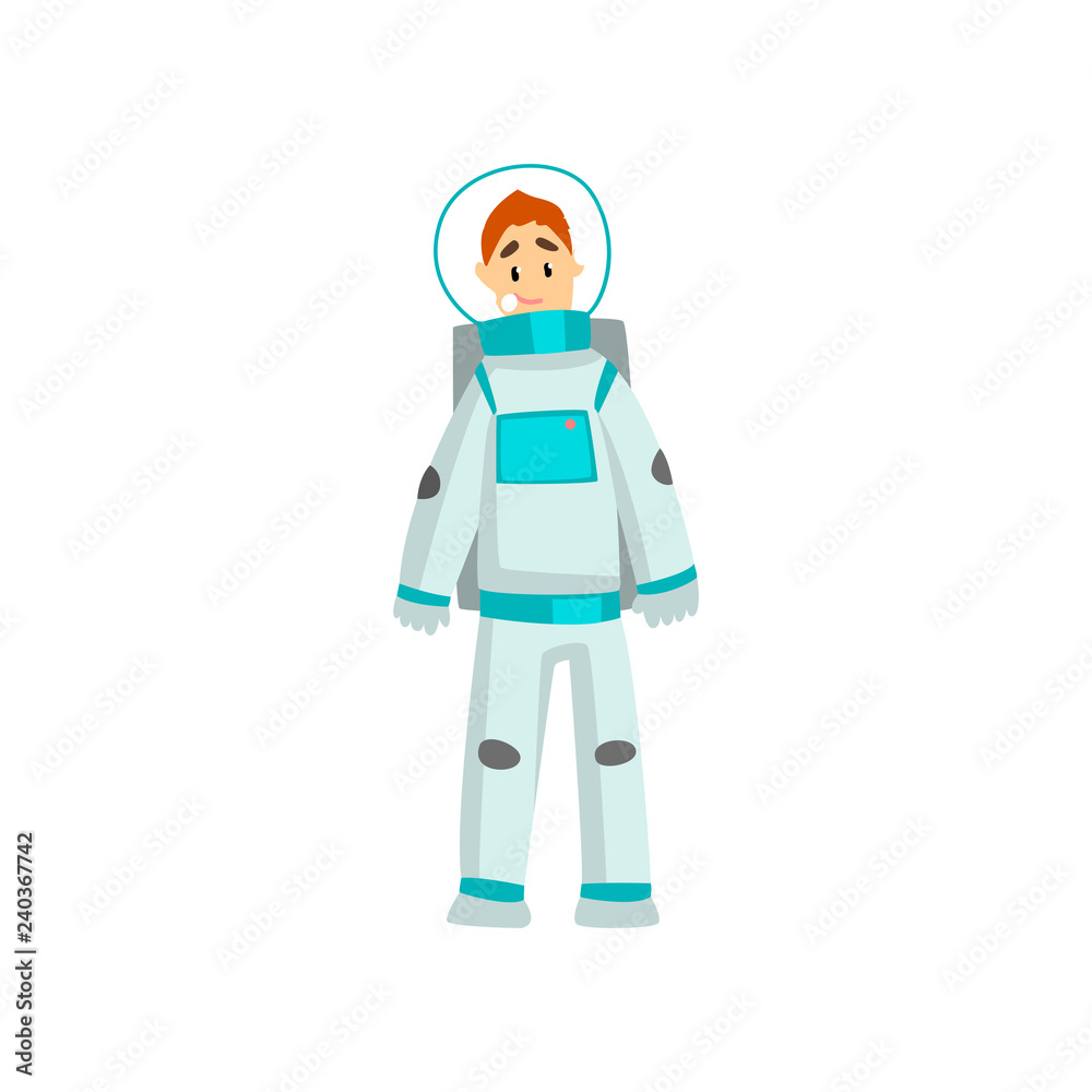 Man dressed as an astronaut, funny person at carnival party or masquerade vector Illustration on a white background Man dressed as an astronaut, funny person at carnival party or masquerade vector Illustration on a white background