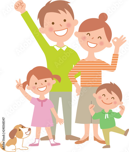 四人家族  嬉しい  全身