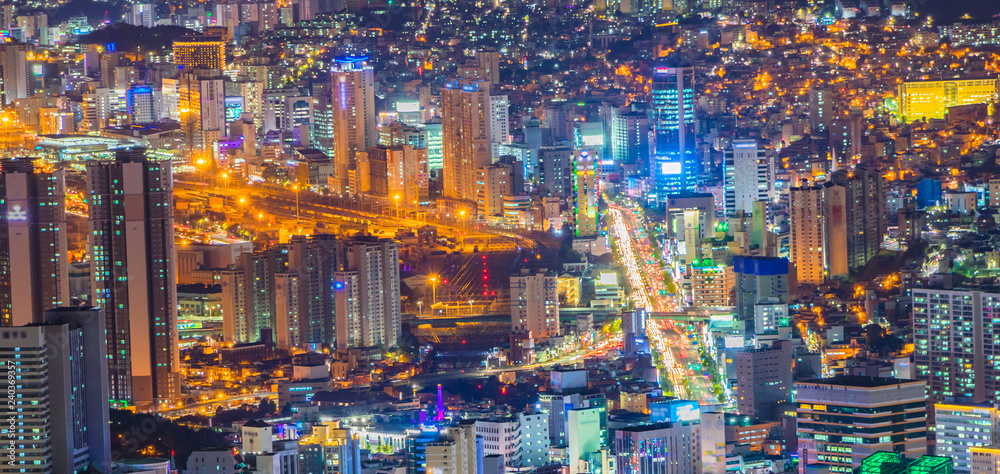 Cityscape of Busan city at night in South Korea Cityscape of Busan city at night in South Korea