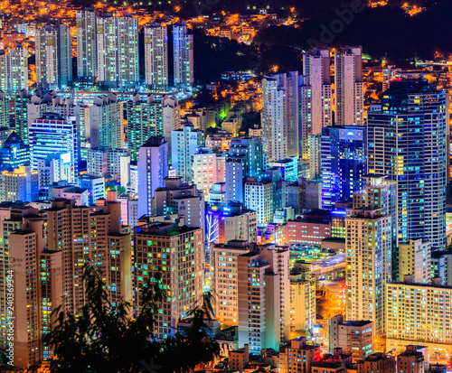 Cityscape of Busan city at night in South Korea