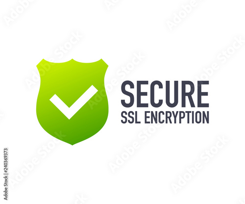 Secure connection icon vector illustration isolated on white background, flat style secured ssl shield symbols. 