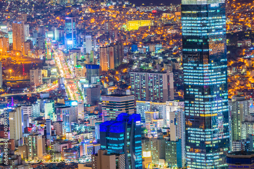 Canvas Print Cityscape of Busan city at night in South Korea