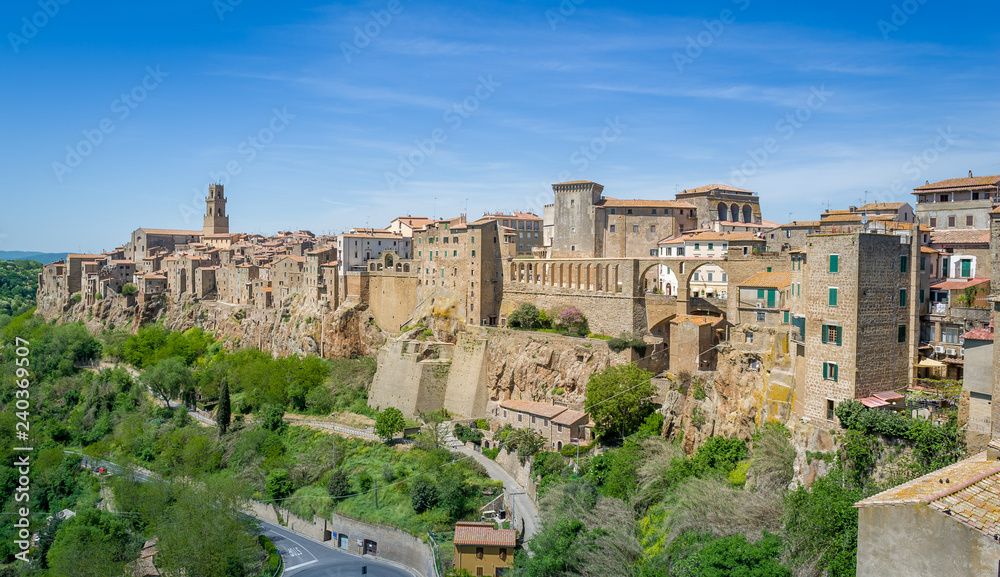 Serrpentine road to the town of Pitigliano, Italy.