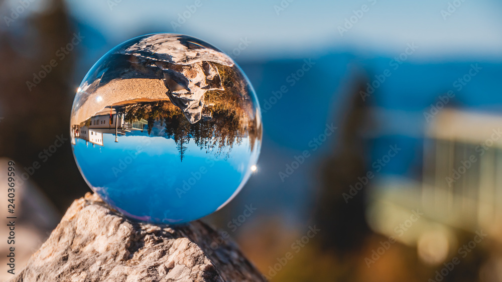 Crystal ball alpine landscape shot at the Predigtstuhl summit-Bavaria-Germany Crystal ball alpine landscape shot at the Predigtstuhl summit-Bavaria-Germany