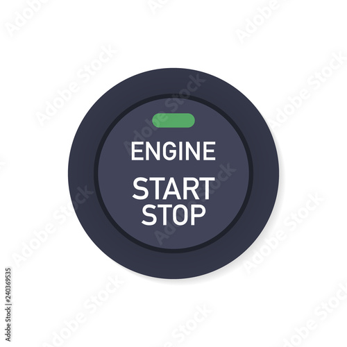 Engine starting and stopping system. Engine start. The person presses the finger on the start and stop button of car motor