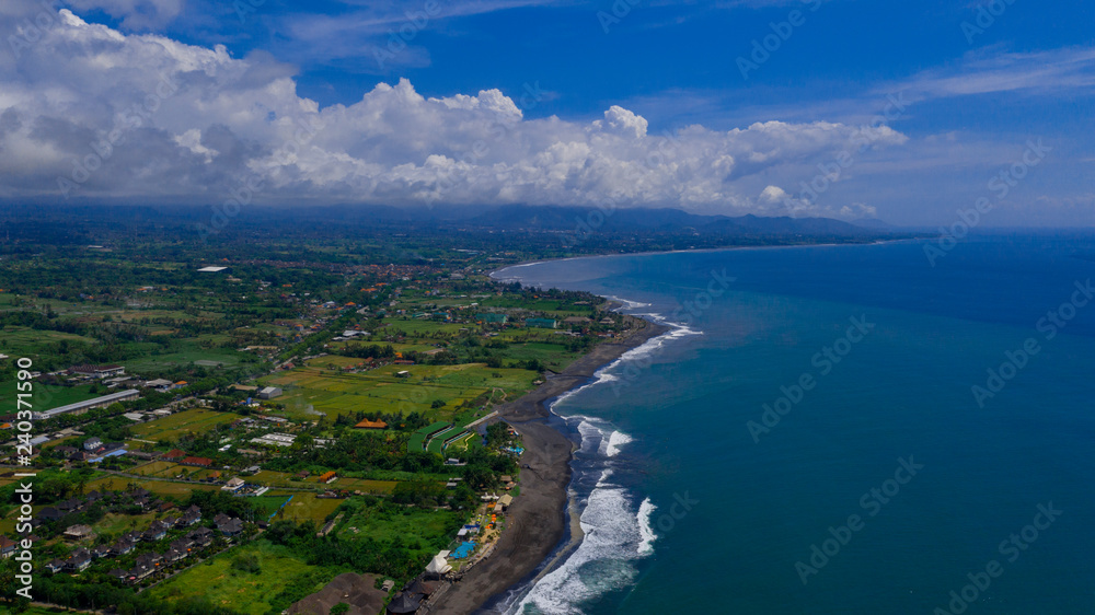 aerial view of Bali island, Eastern Volcanic sand coastline