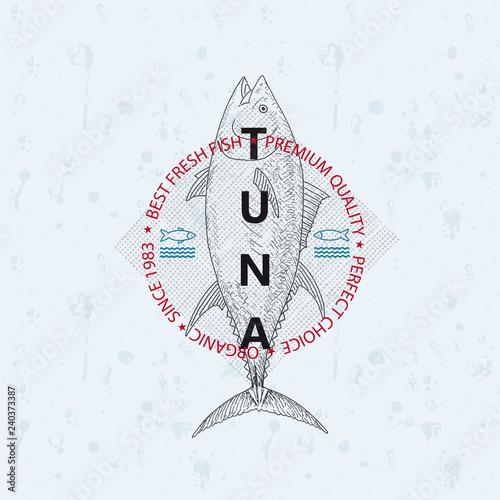 Best fresh fish tuna. Vector illustration emblem or logo template.