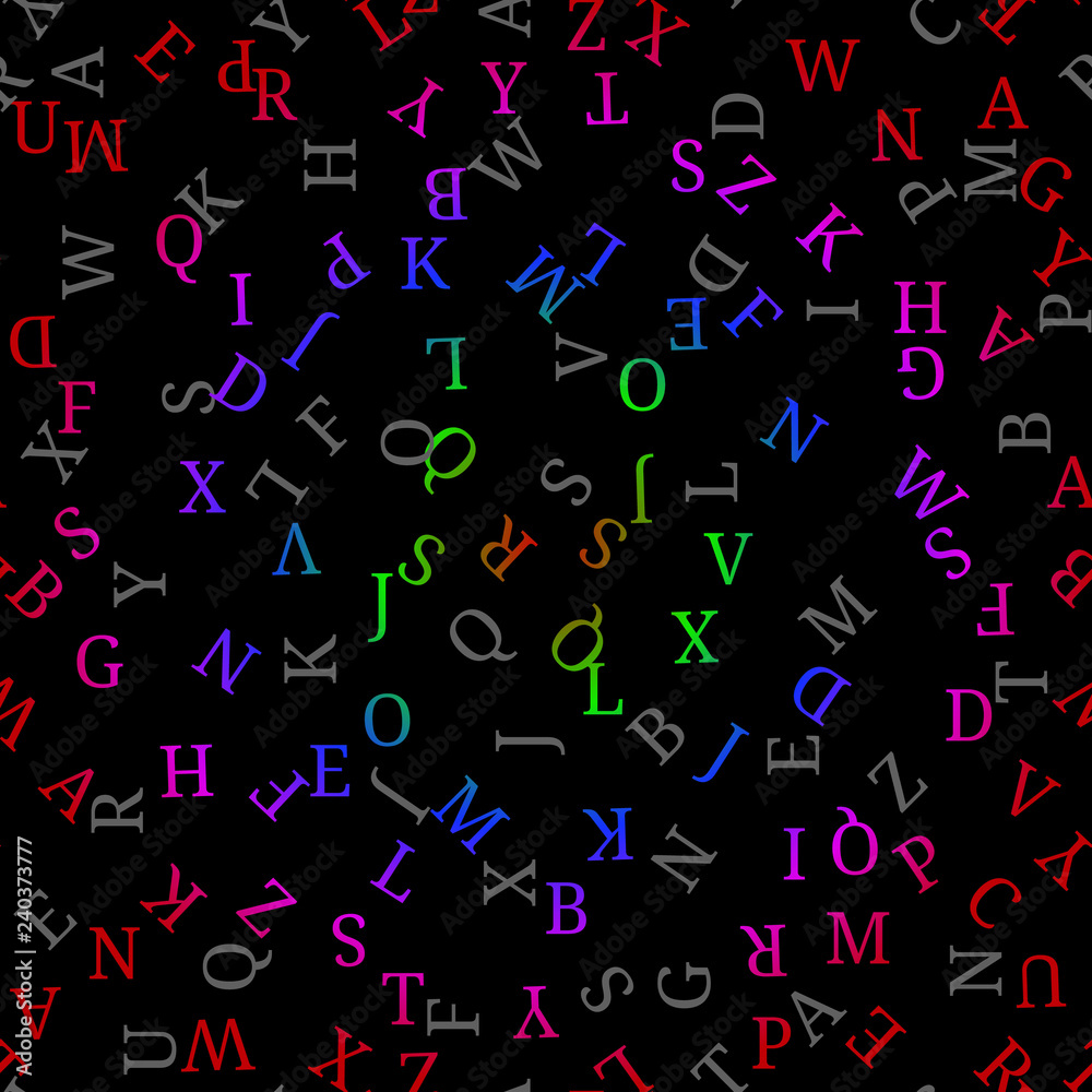 Seamless pattern with colorful alphabet, , isolated on black background. Vector illustration, easy to edit. Seamless pattern with colorful alphabet, , isolated on black background. Vector illustration, easy to edit.