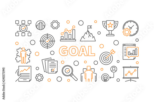 Goal concept creative horizontal banner. Vector business illustration in thin line style