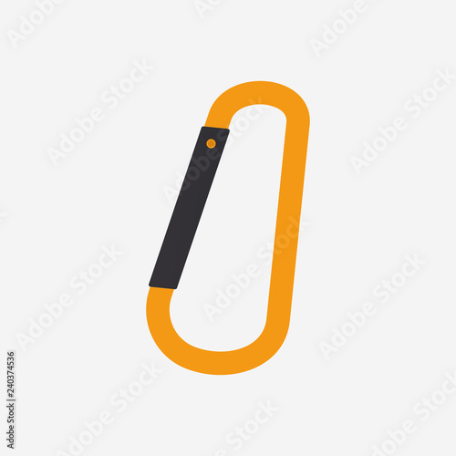 Metal aluminum carabiner. Safety lock carabiner for rope climbing. Vector illustration. EPS 10.