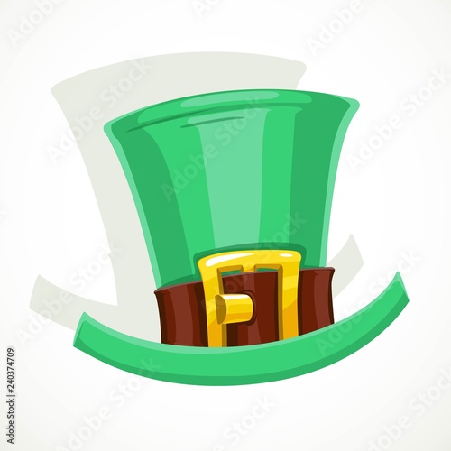 Green hat with gold buckle of leprechaun object isolated on white background
