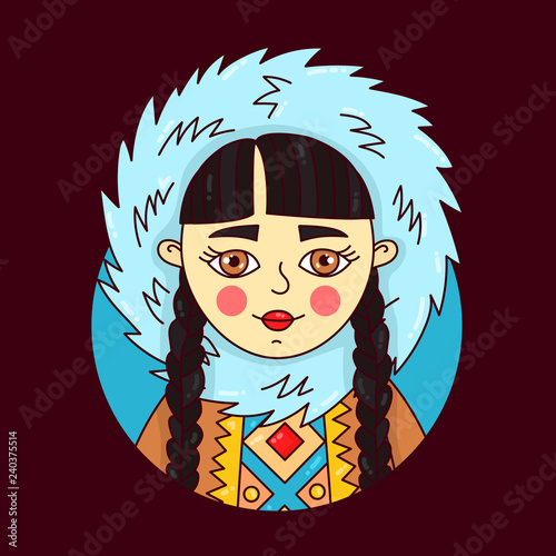 Eskimo northern girl chracter  vector illustration
