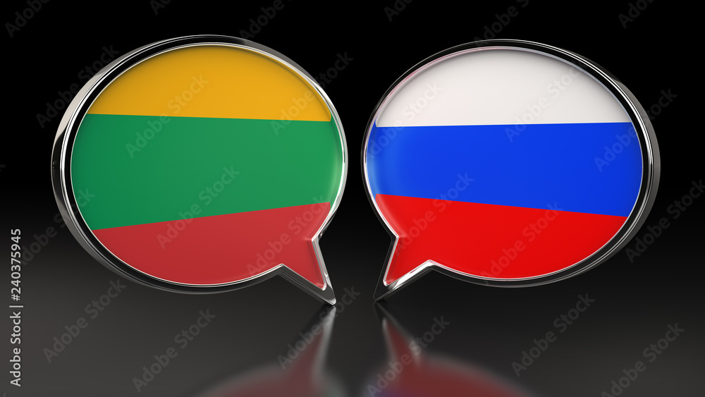 Lithuania and Russia flags with Speech Bubbles. 3D illustration Lithuania and Russia flags with Speech Bubbles. 3D illustration