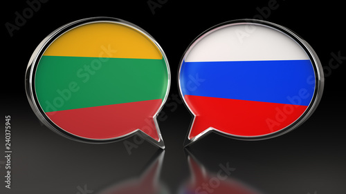 Lithuania and Russia flags with Speech Bubbles. 3D illustration