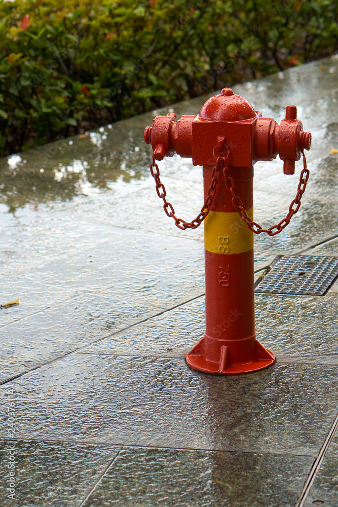 Fire hydrant in rainy weather. Singapore street. Fire hydrant in rainy weather. Singapore street.