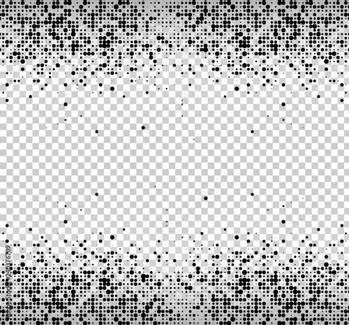 Abstract business background of black dots halftone bottom and top on a transparent background.