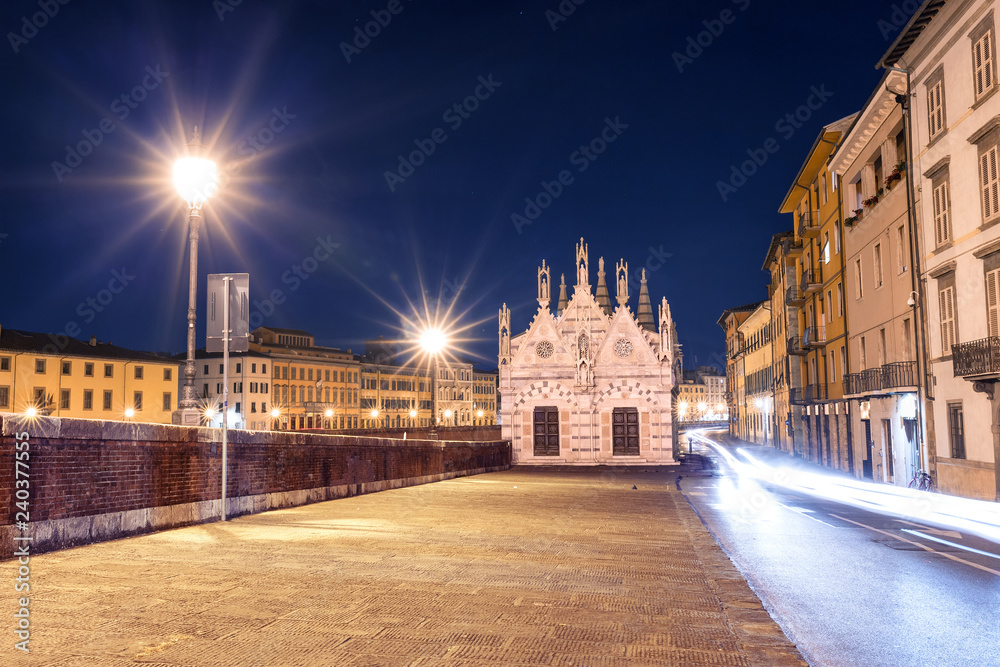 Santa Maria del Spina Church at night in Pisa old town