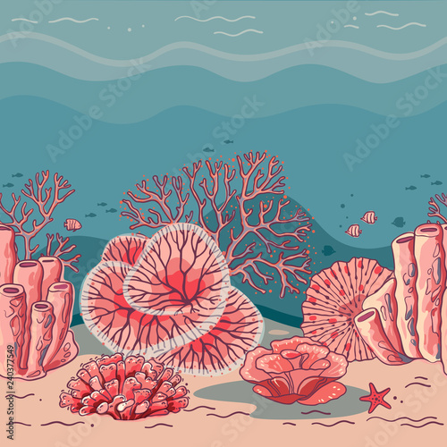 Sea plants and aquarium coral vector set. Nature coral silhouette illustration.