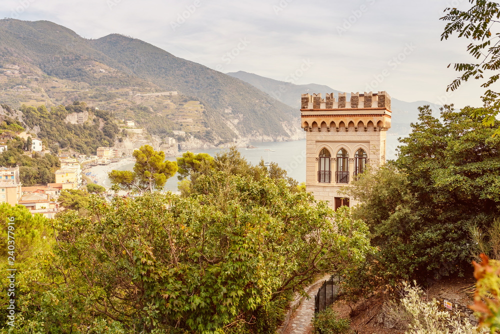 castle tower over the mediterranean Sea