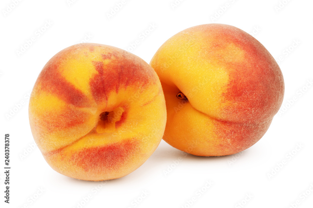 Ripe juicy peaches on a white background Ripe juicy peaches on a white background