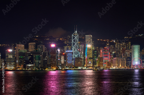 cityscape of night skyline and lighting show in hong kong © bank215