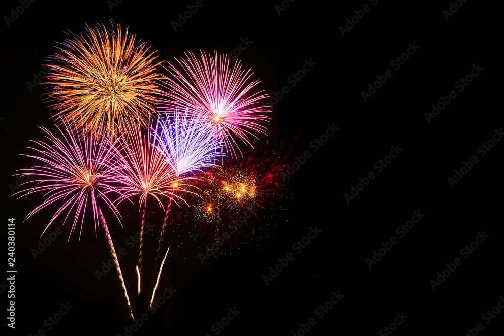 Fototapeta premium Colorful fireworks celebration and the night sky background.