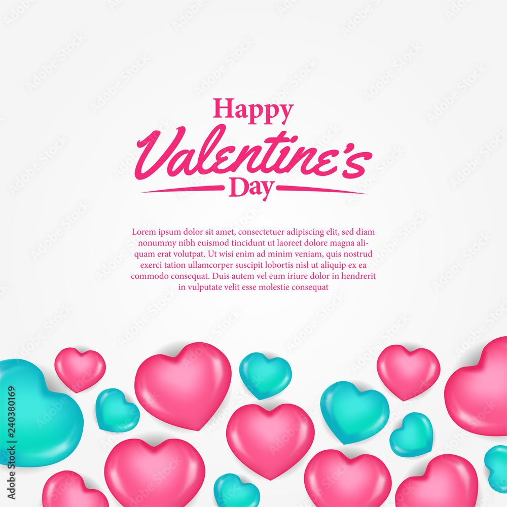 Happy Valentine day greeting card banner template with green and pink hearth shape. Vector illusration