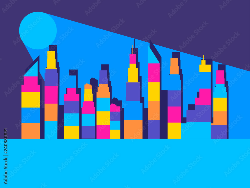 Cityscape with skyscrapers. The contours of buildings with colorful lines. Vector illustration Cityscape with skyscrapers. The contours of buildings with colorful lines. Vector illustration