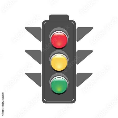Stoplight sign. Icon traffic light on white background. Symbol regulate movement safety and warning. Electricity semaphore regulate transportation on crossroads urban road. Flat vector illustration