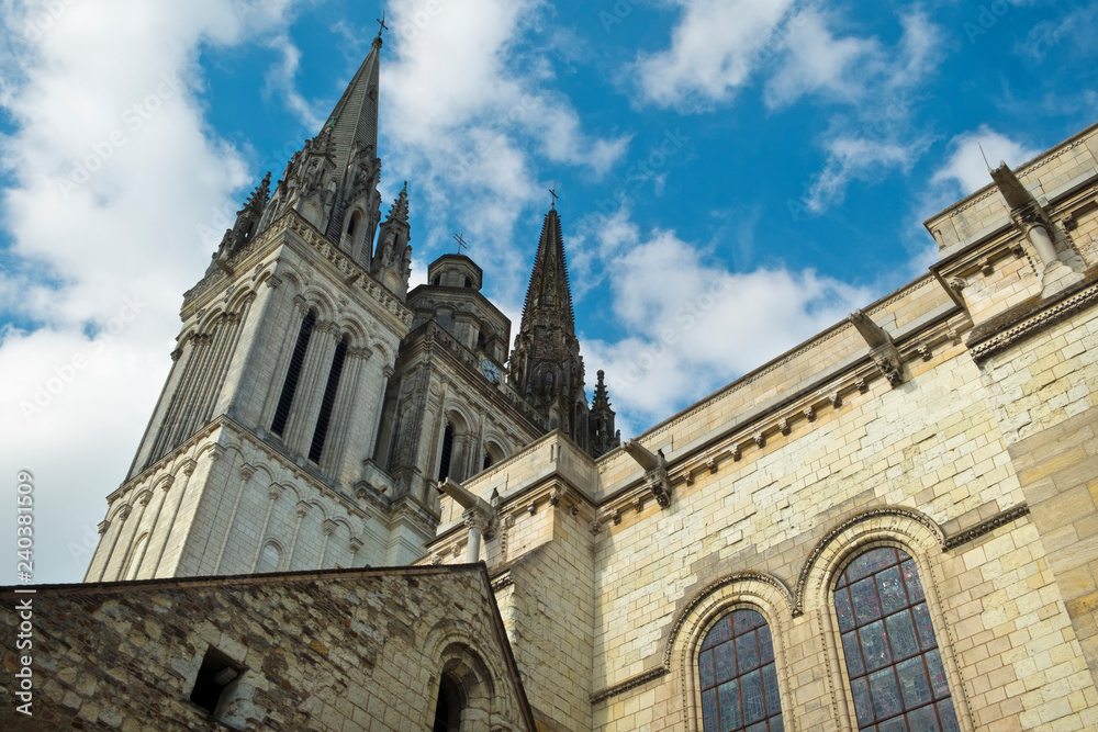 Twin spires of Cathedral St Maurice, Angers, Maine et Loire, Fra