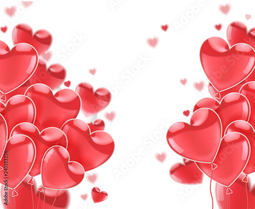 Happy Valentines Day.  Pink flying glossy balloons  on a white background.  Vector  illustration.