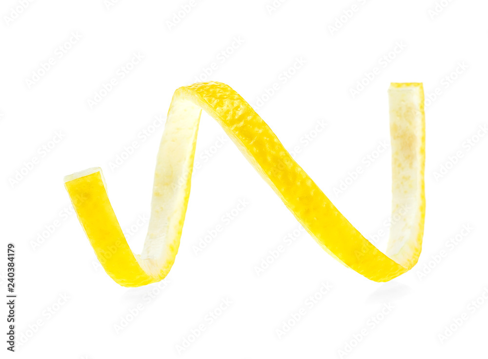 Lemon peel or lemon twist on white background Lemon peel or lemon twist on white background