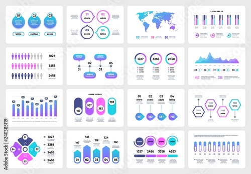 Presentation infographic elements. Graphs charts corporate report timeline. Business marketing multipurpose vector infographics. Illustration of visualization infomation and rating infochart