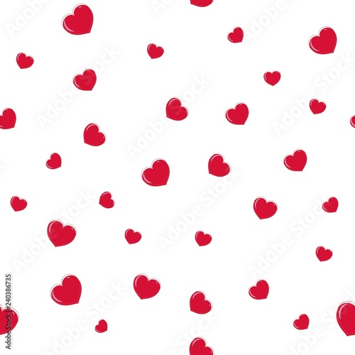 Heart red on white seamless pattern. Fashion graphic background design. Abstract texture of valentines day. Colorful template for prints, textiles, wrapping, wallpaper, website. Vector illustration