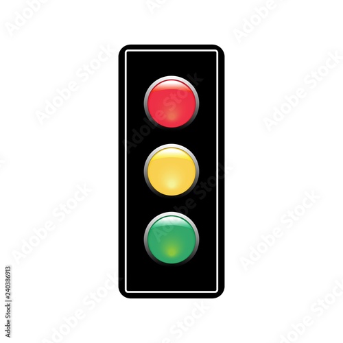 Stoplight sign. Icon traffic light on white background. Symbol regulate movement safety and warning. Electricity semaphore regulate transportation on crossroads urban road. Flat vector illustration