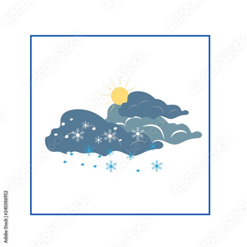 Storm sign. Weather icon. Meteorology symbol thunderstormy. Isolated icon bad weather. Design element. Colorful symbol of gale. Template for weather forecast, card, etc. Vector illustration.