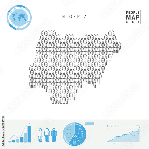 Nigeria People Icon Map. Stylized Vector Silhouette of Nigeria. Population Growth and Aging Infographics
