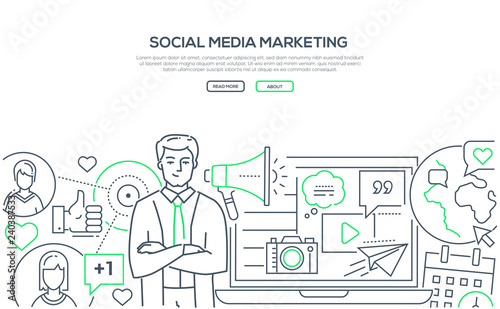 Social media marketing - modern line design style web banner